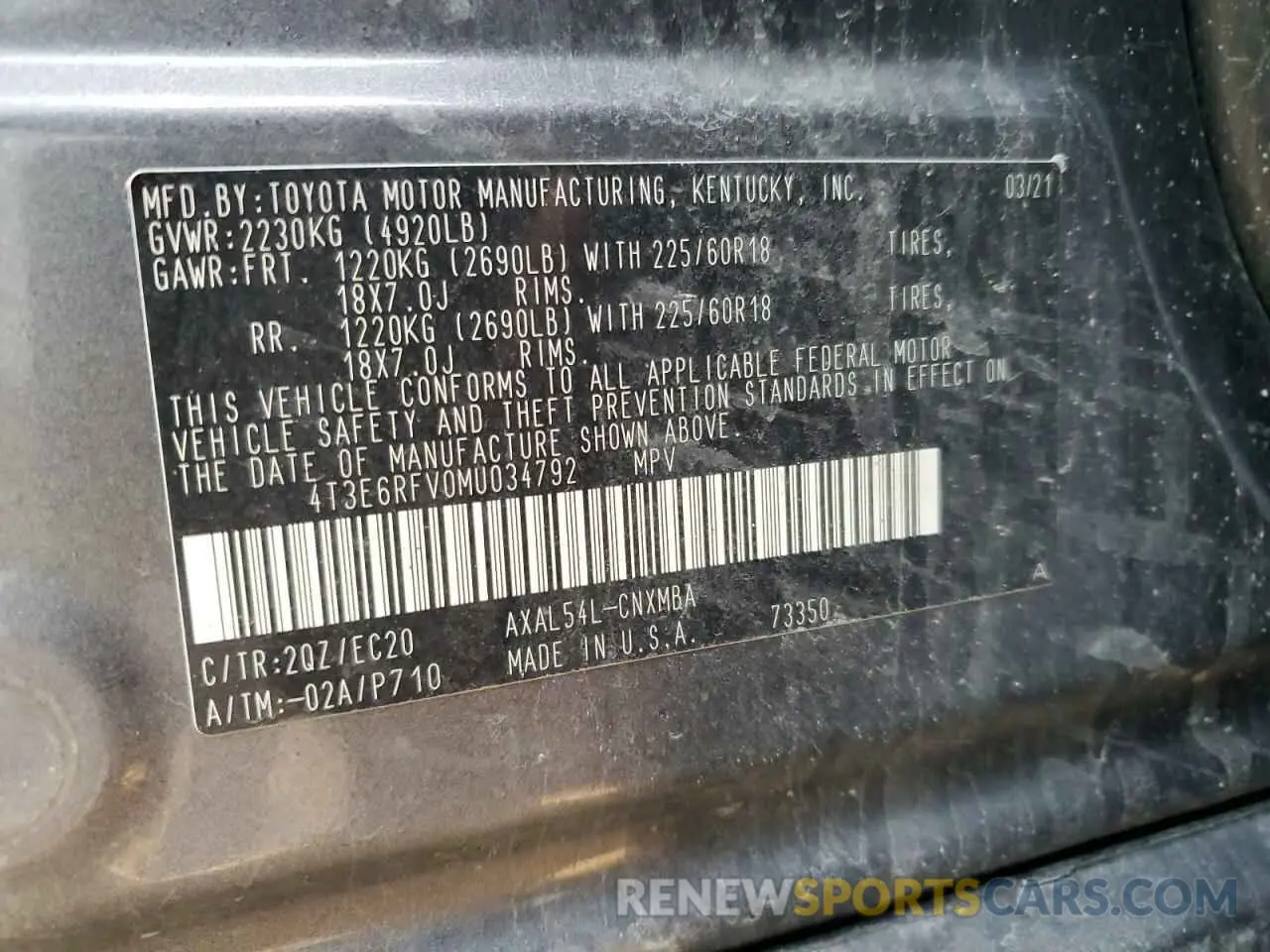13 Photograph of a damaged car 4T3E6RFV0MU034792 TOYOTA RAV4 2021
