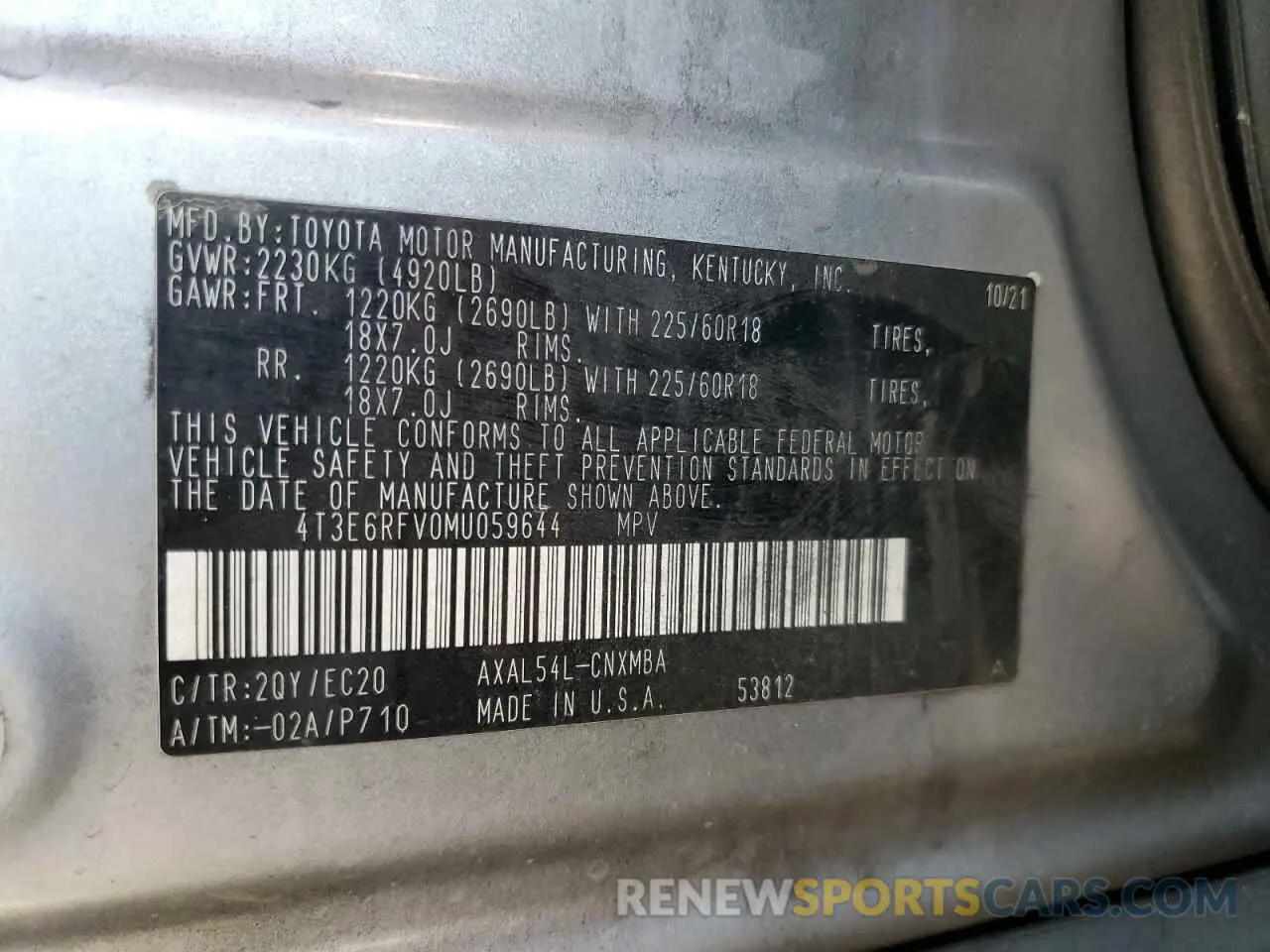 13 Photograph of a damaged car 4T3E6RFV0MU059644 TOYOTA RAV4 2021