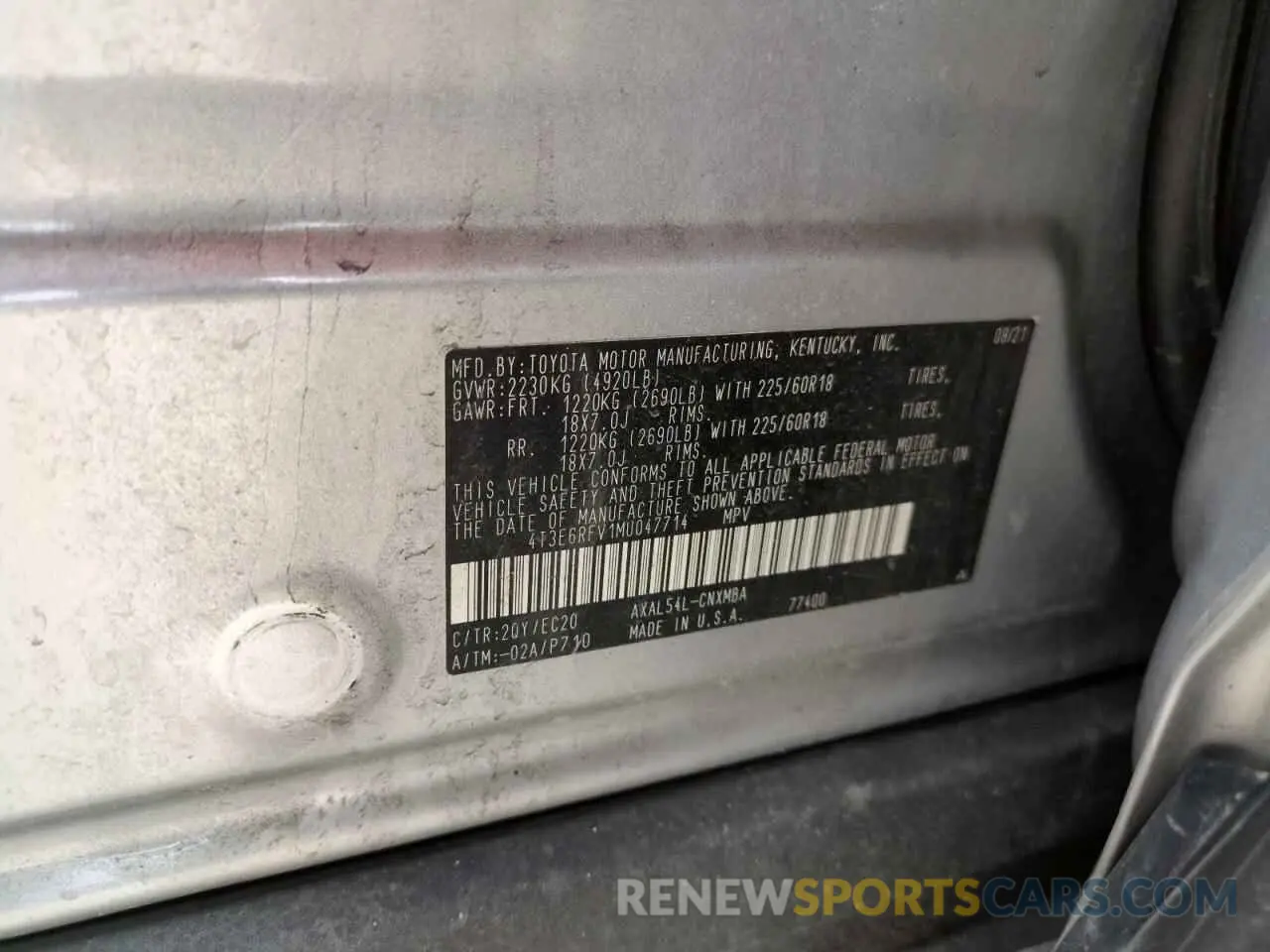 12 Photograph of a damaged car 4T3E6RFV1MU047714 TOYOTA RAV4 2021