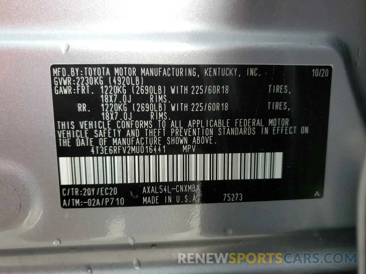 13 Photograph of a damaged car 4T3E6RFV2MU016441 TOYOTA RAV4 2021