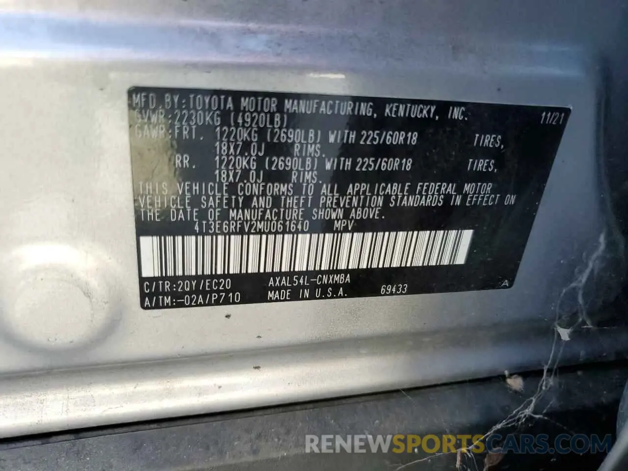 13 Photograph of a damaged car 4T3E6RFV2MU061640 TOYOTA RAV4 2021