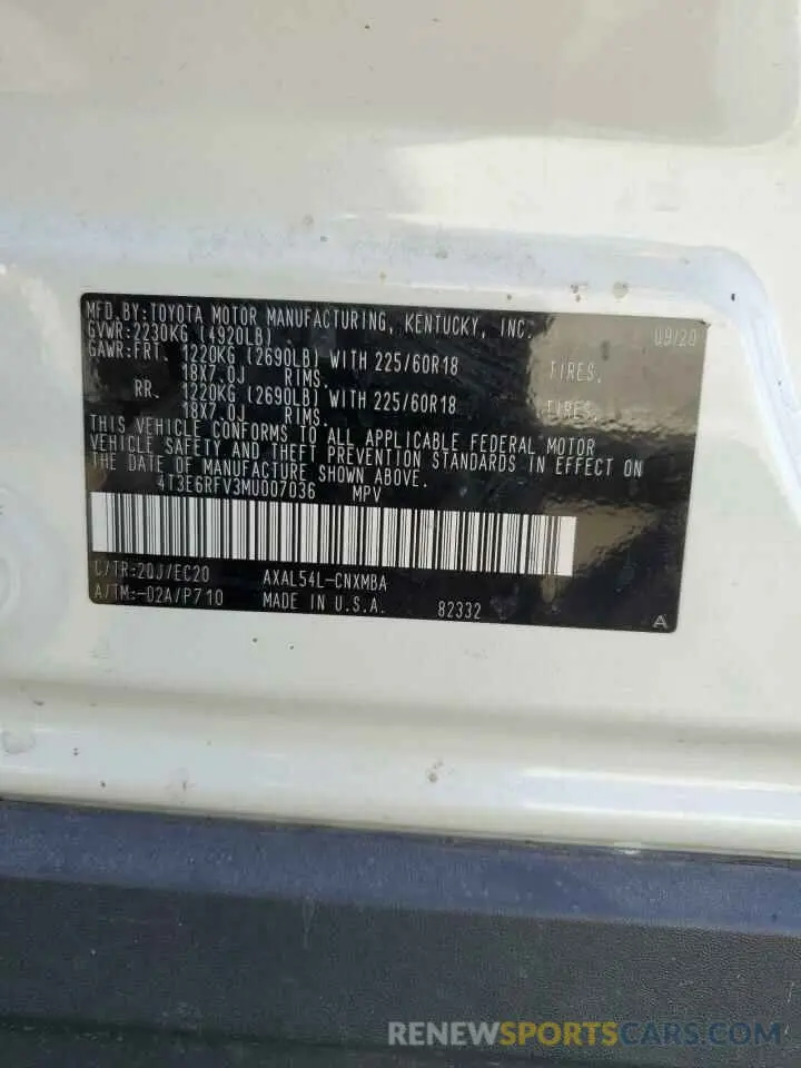 13 Photograph of a damaged car 4T3E6RFV3MU007036 TOYOTA RAV4 2021