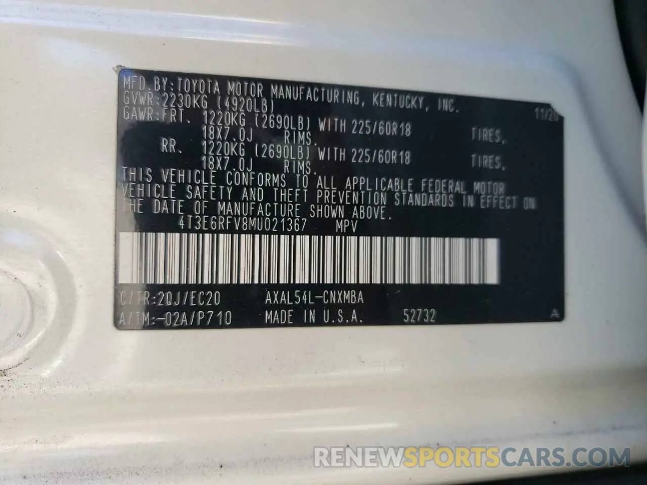 14 Photograph of a damaged car 4T3E6RFV8MU021367 TOYOTA RAV4 2021