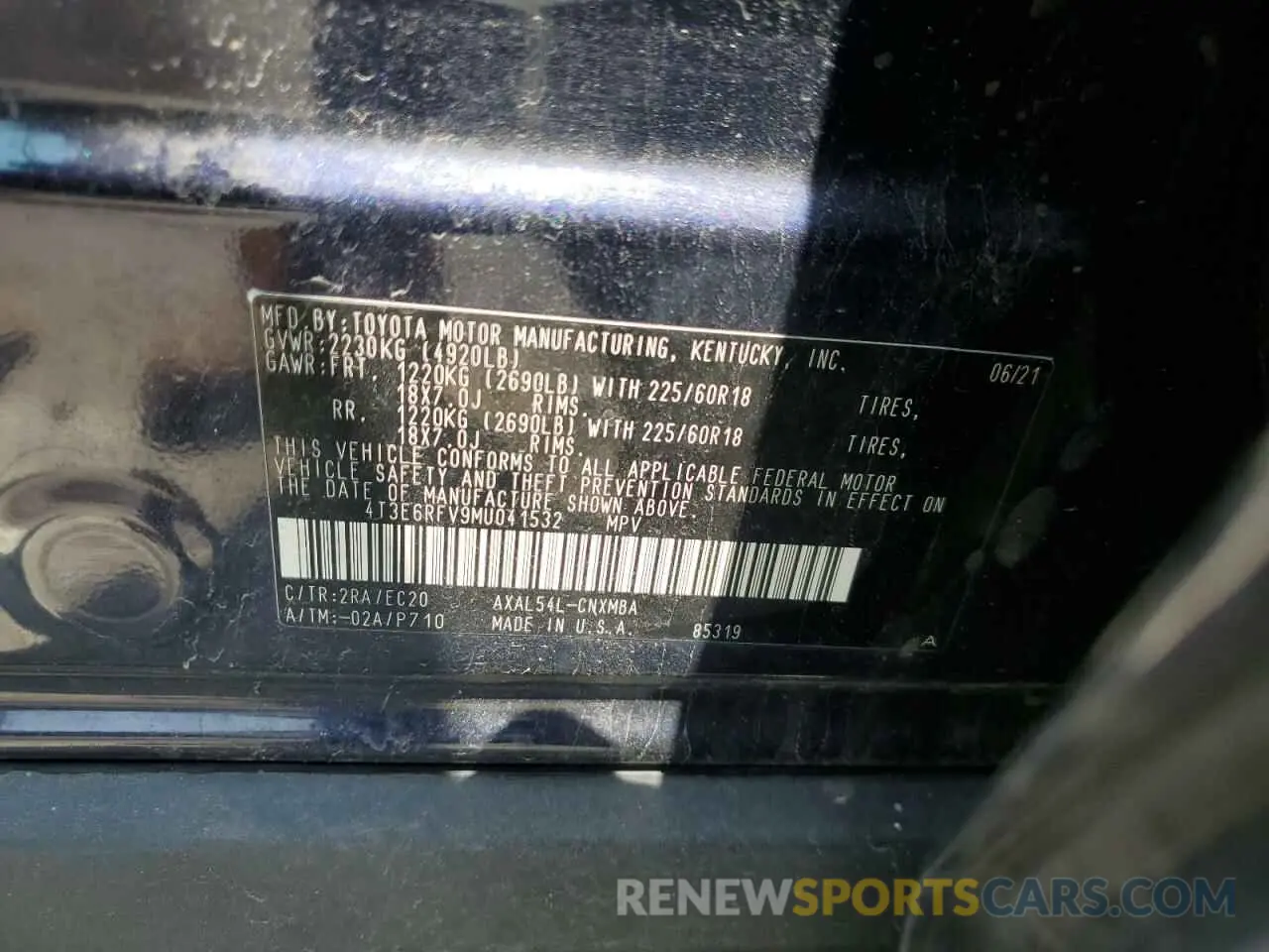 13 Photograph of a damaged car 4T3E6RFV9MU041532 TOYOTA RAV4 2021