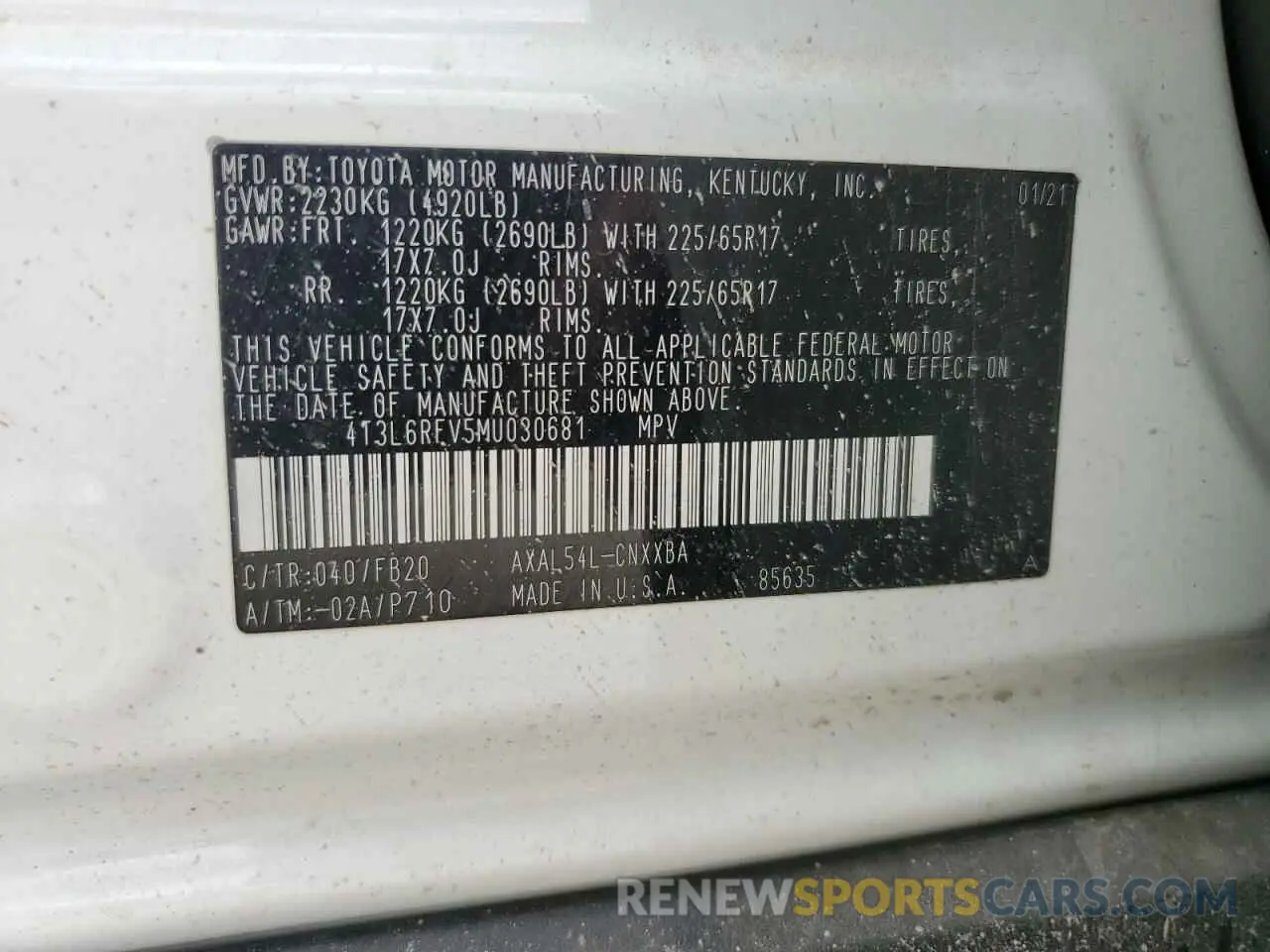 14 Photograph of a damaged car 4T3L6RFV5MU030681 TOYOTA RAV4 2021