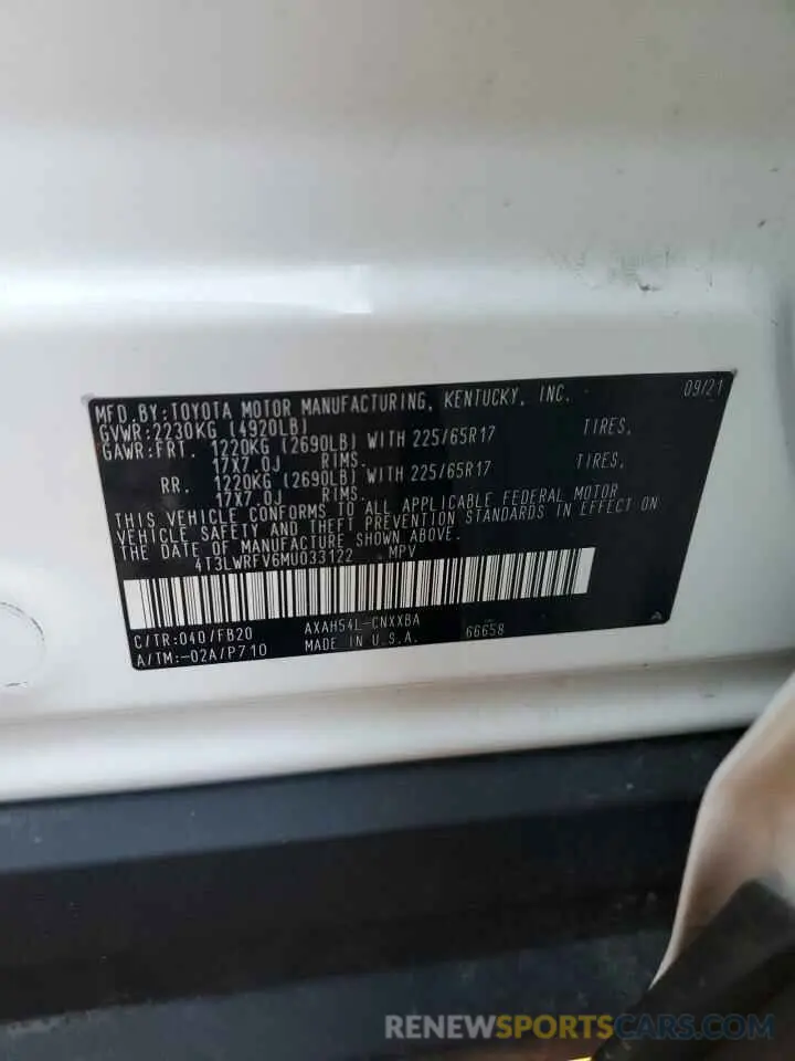 14 Photograph of a damaged car 4T3LWRFV6MU033122 TOYOTA RAV4 2021