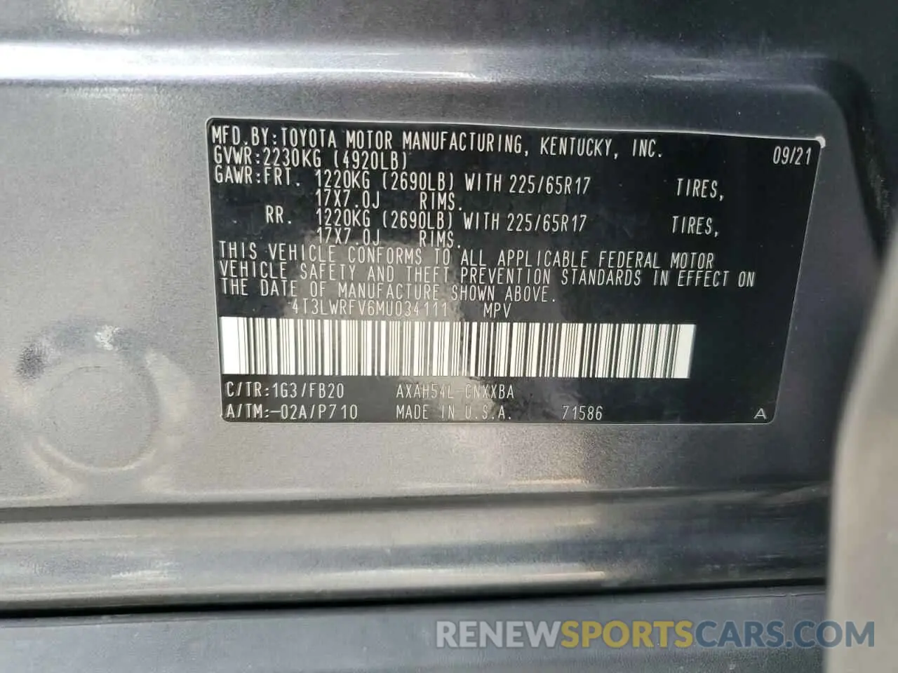 14 Photograph of a damaged car 4T3LWRFV6MU034111 TOYOTA RAV4 2021