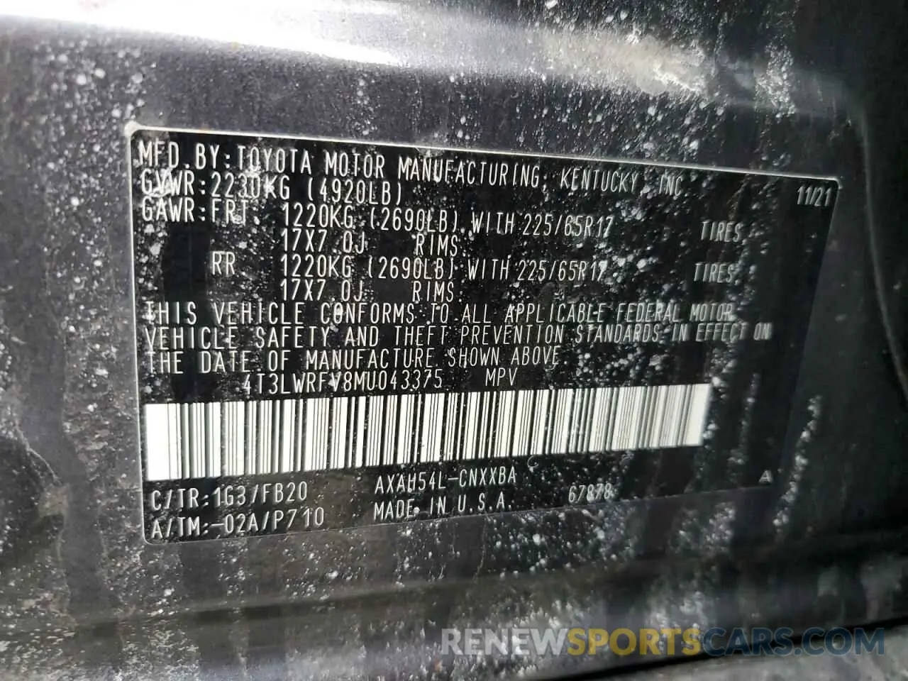 13 Photograph of a damaged car 4T3LWRFV8MU043375 TOYOTA RAV4 2021