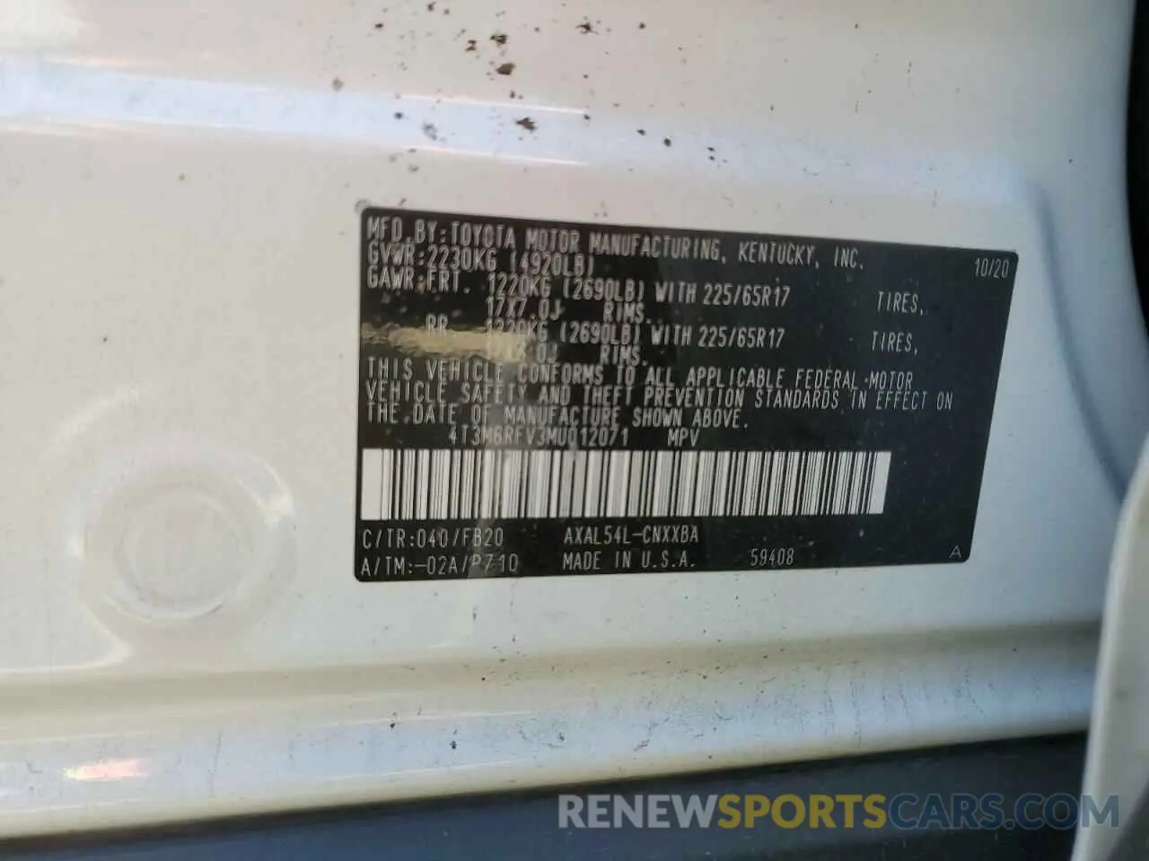13 Photograph of a damaged car 4T3M6RFV3MU012071 TOYOTA RAV4 2021
