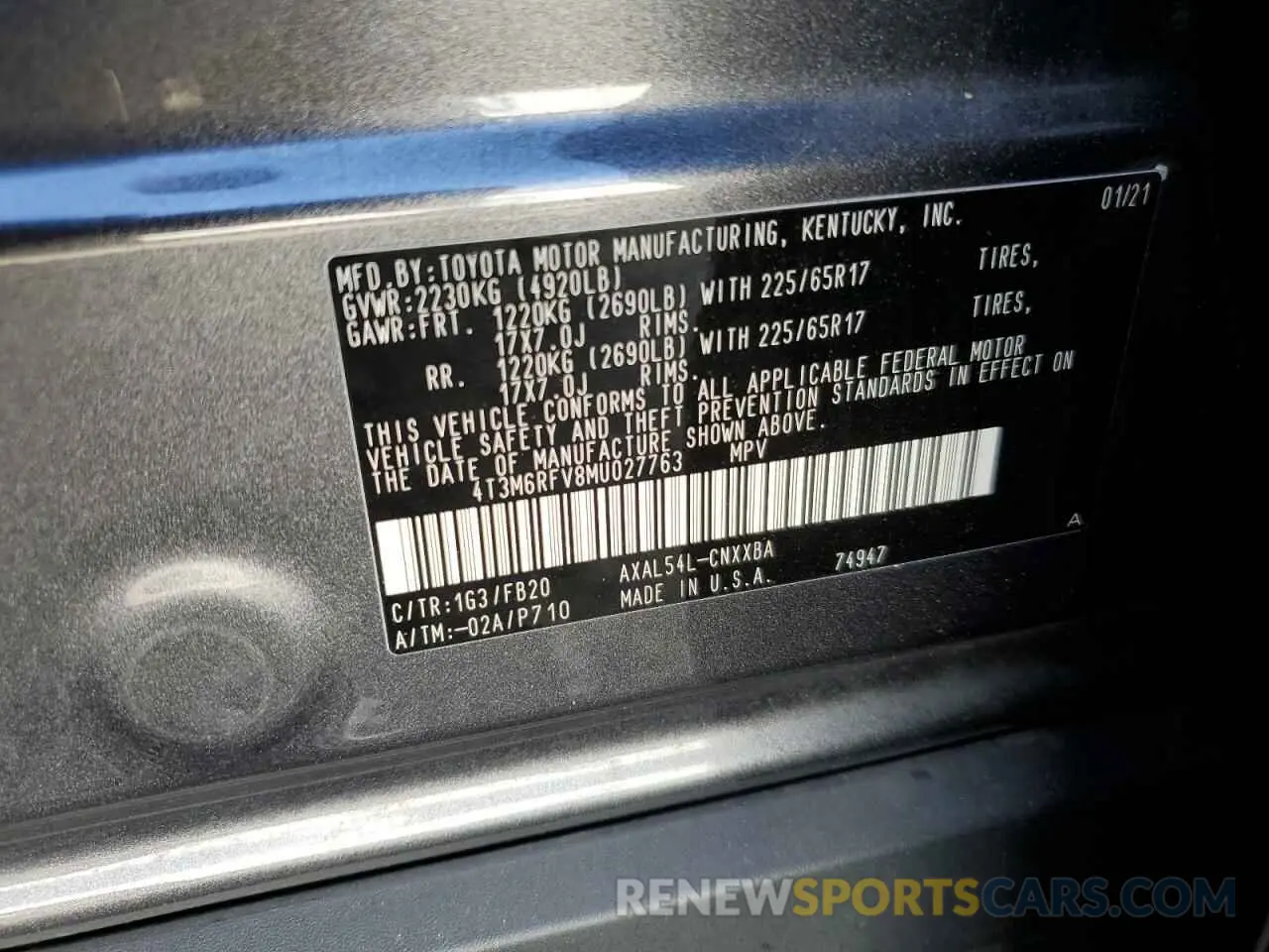 13 Photograph of a damaged car 4T3M6RFV8MU027763 TOYOTA RAV4 2021