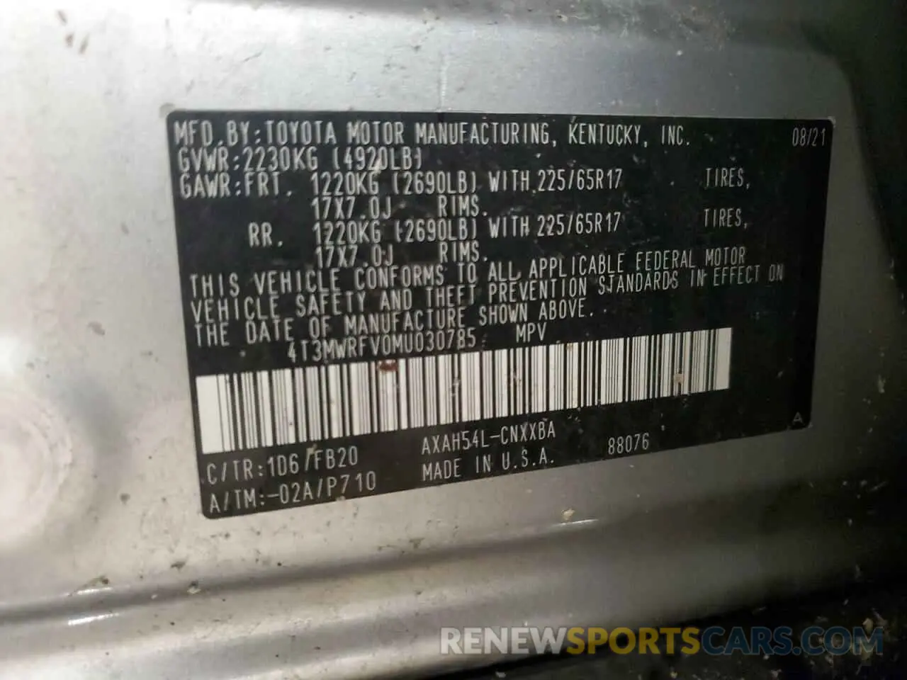 13 Photograph of a damaged car 4T3MWRFV0MU030785 TOYOTA RAV4 2021