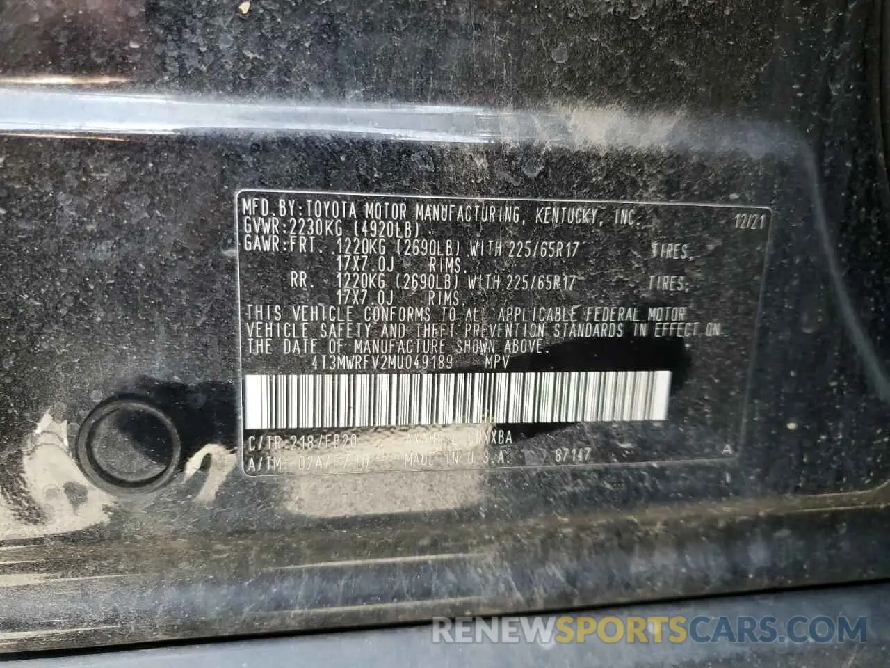16 Photograph of a damaged car 4T3MWRFV2MU049189 TOYOTA RAV4 2021
