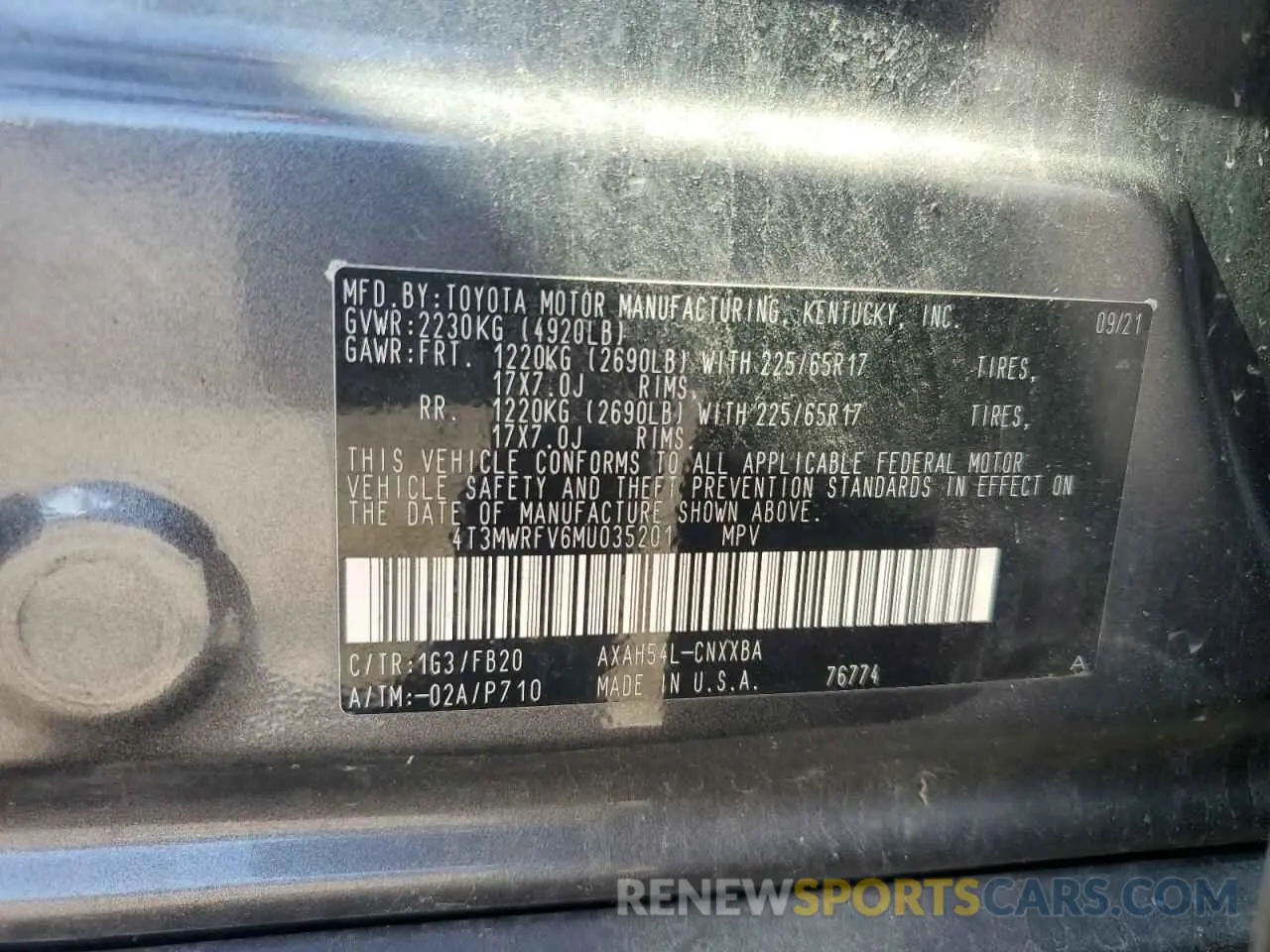 13 Photograph of a damaged car 4T3MWRFV6MU035201 TOYOTA RAV4 2021