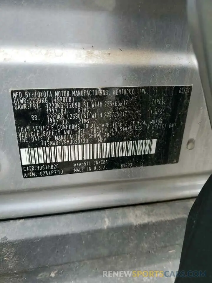 13 Photograph of a damaged car 4T3MWRFV8MU020439 TOYOTA RAV4 2021