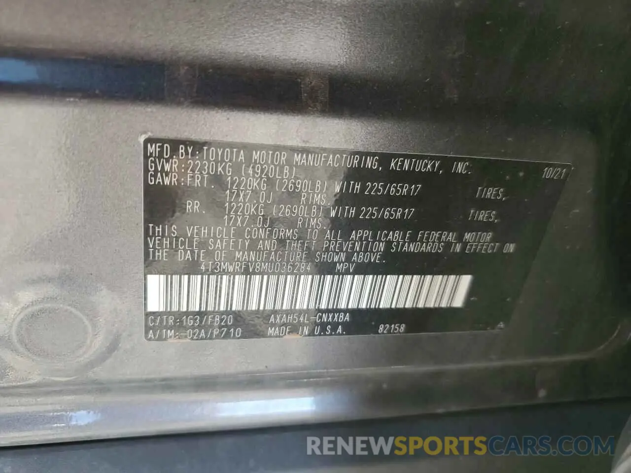 13 Photograph of a damaged car 4T3MWRFV8MU036284 TOYOTA RAV4 2021