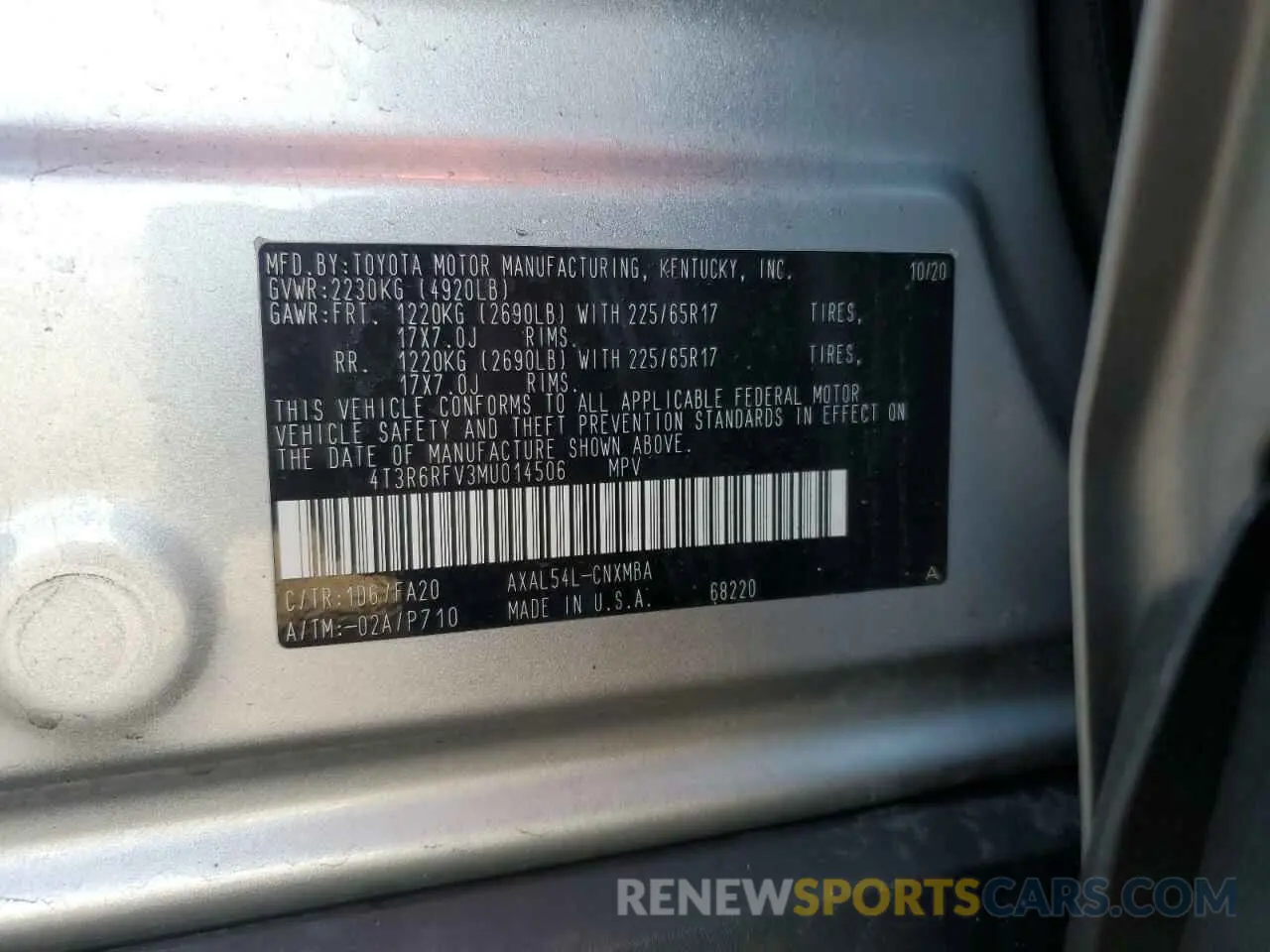 14 Photograph of a damaged car 4T3R6RFV3MU014506 TOYOTA RAV4 2021