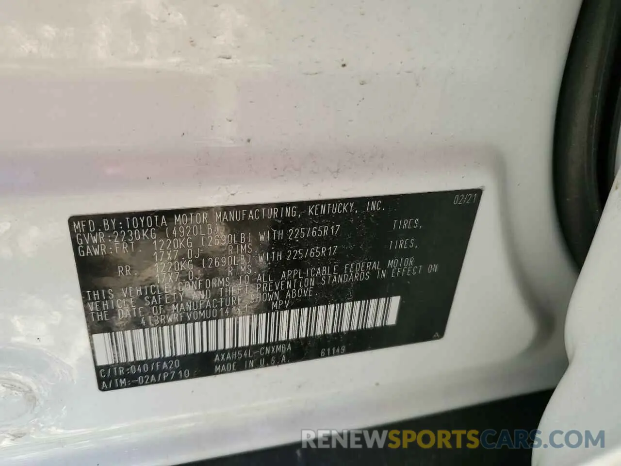 14 Photograph of a damaged car 4T3RWRFV0MU014141 TOYOTA RAV4 2021