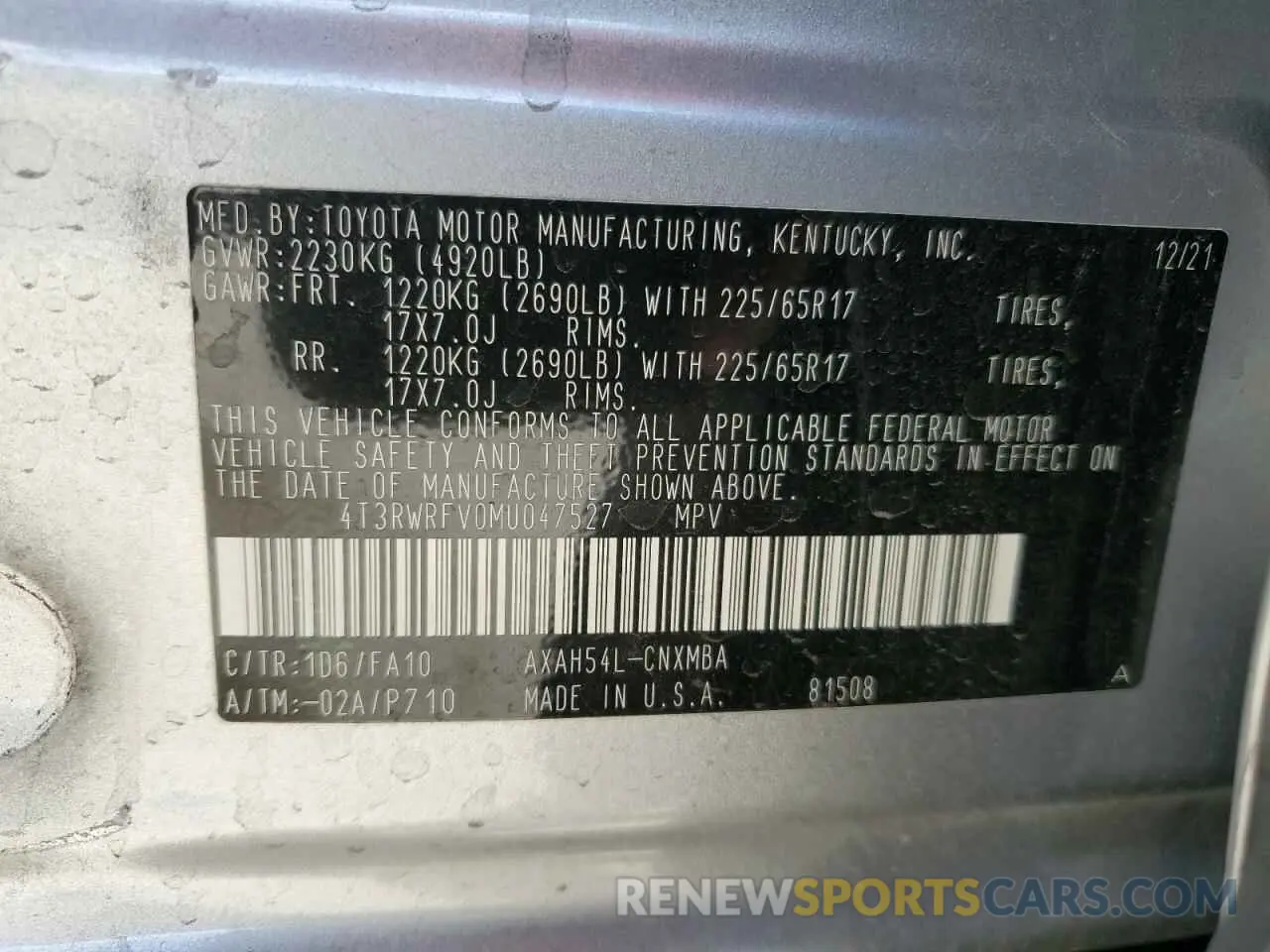 13 Photograph of a damaged car 4T3RWRFV0MU047527 TOYOTA RAV4 2021