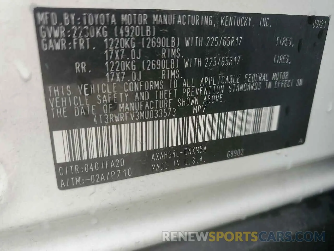16 Photograph of a damaged car 4T3RWRFV3MU033573 TOYOTA RAV4 2021