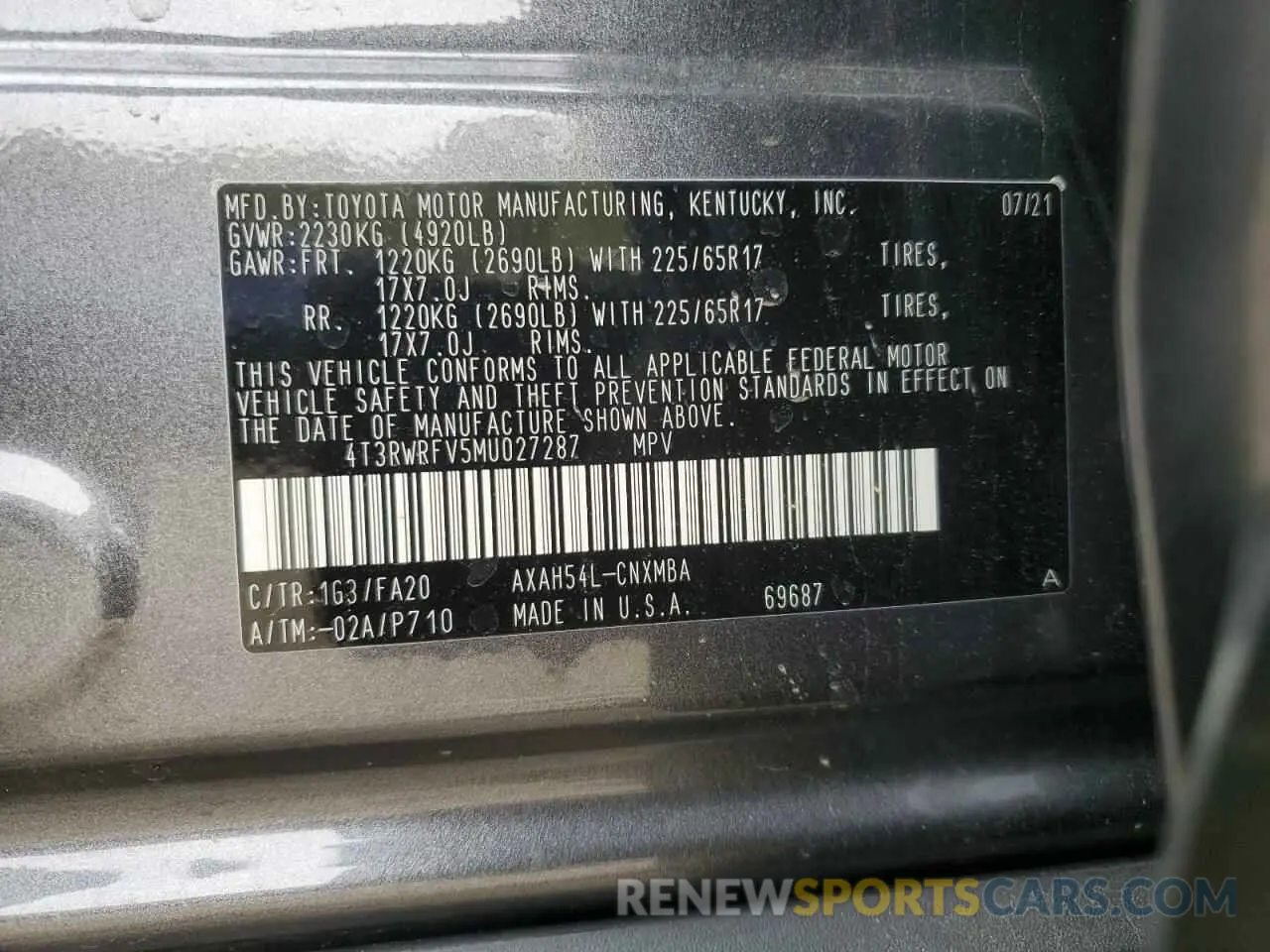 13 Photograph of a damaged car 4T3RWRFV5MU027287 TOYOTA RAV4 2021