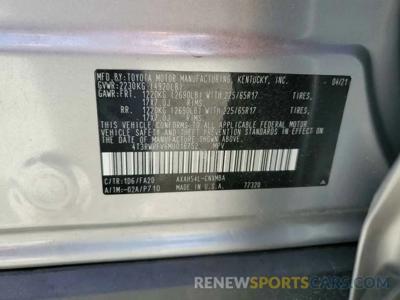 13 Photograph of a damaged car 4T3RWRFV6MU016752 TOYOTA RAV4 2021