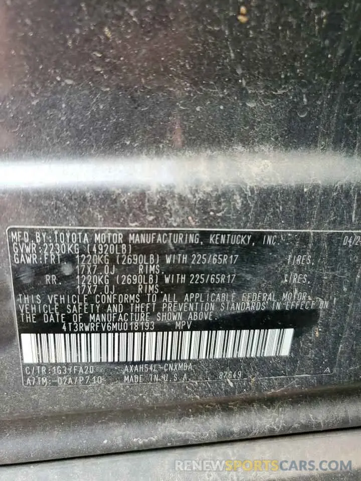 13 Photograph of a damaged car 4T3RWRFV6MU018193 TOYOTA RAV4 2021