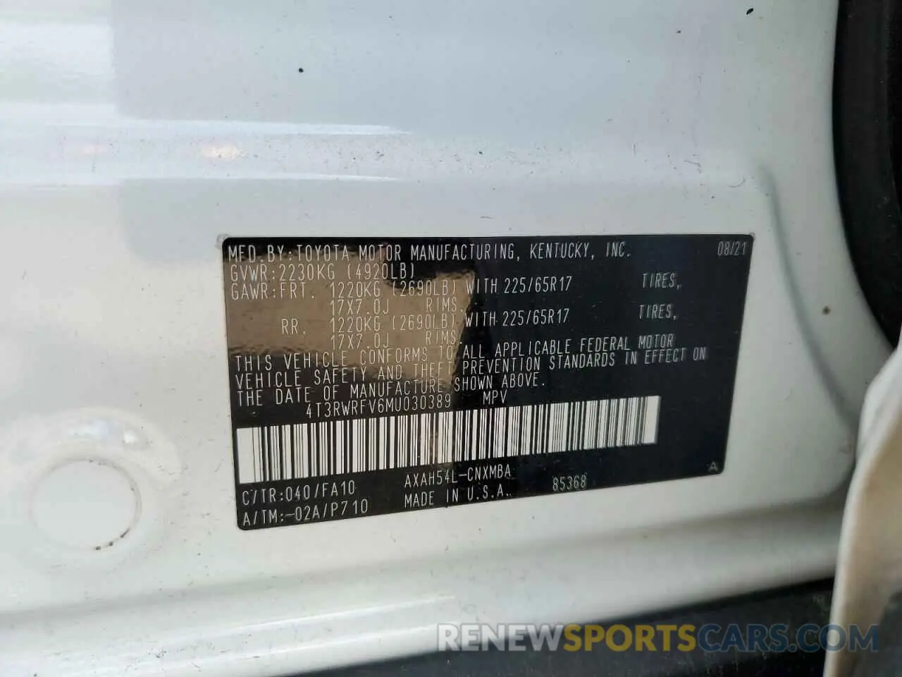 13 Photograph of a damaged car 4T3RWRFV6MU030389 TOYOTA RAV4 2021
