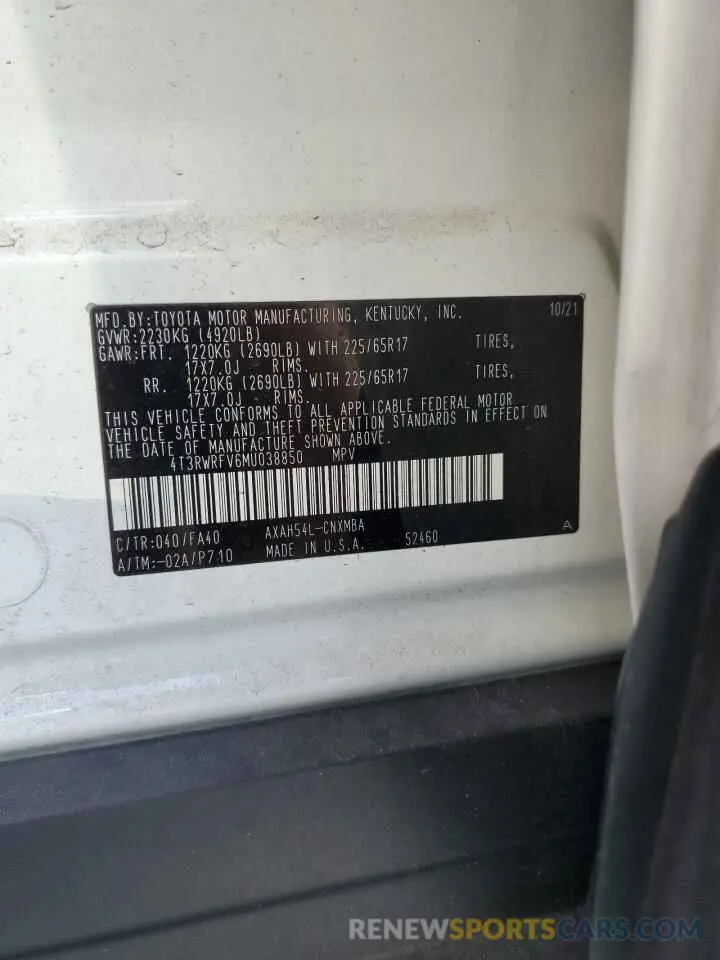 13 Photograph of a damaged car 4T3RWRFV6MU038850 TOYOTA RAV4 2021