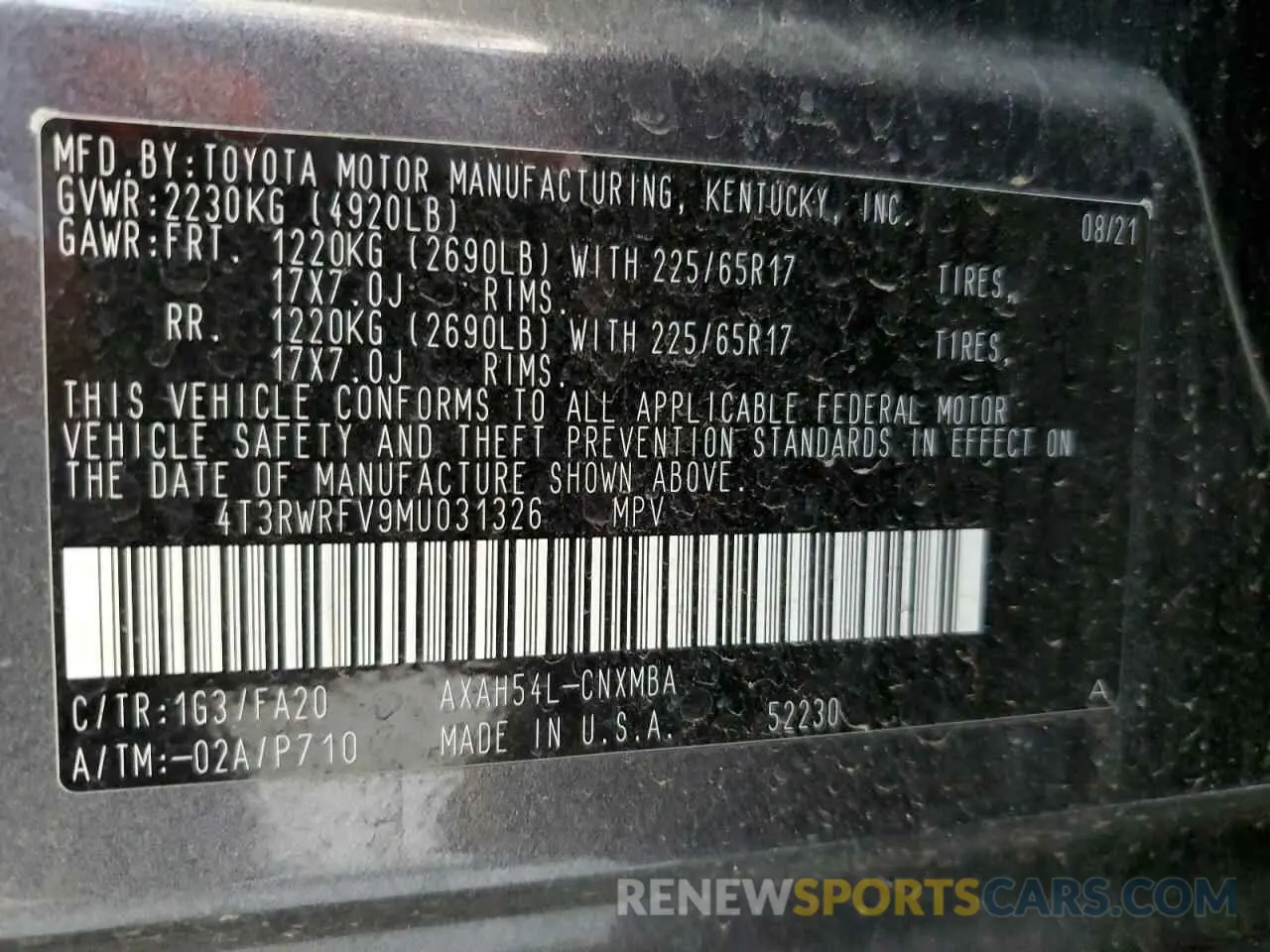 14 Photograph of a damaged car 4T3RWRFV9MU031326 TOYOTA RAV4 2021