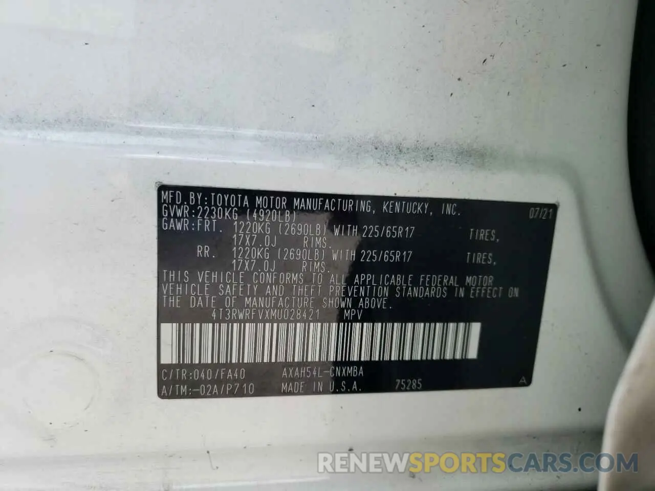 10 Photograph of a damaged car 4T3RWRFVXMU028421 TOYOTA RAV4 2021