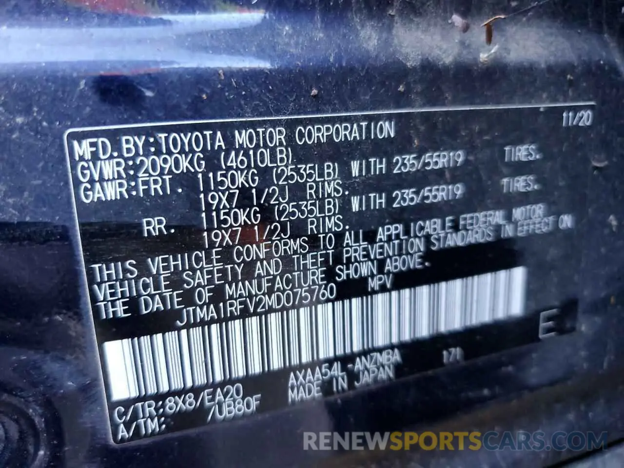 12 Photograph of a damaged car JTMA1RFV2MD075760 TOYOTA RAV4 2021