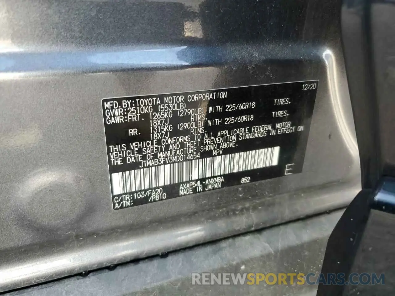 14 Photograph of a damaged car JTMAB3FV3MD014654 TOYOTA RAV4 2021