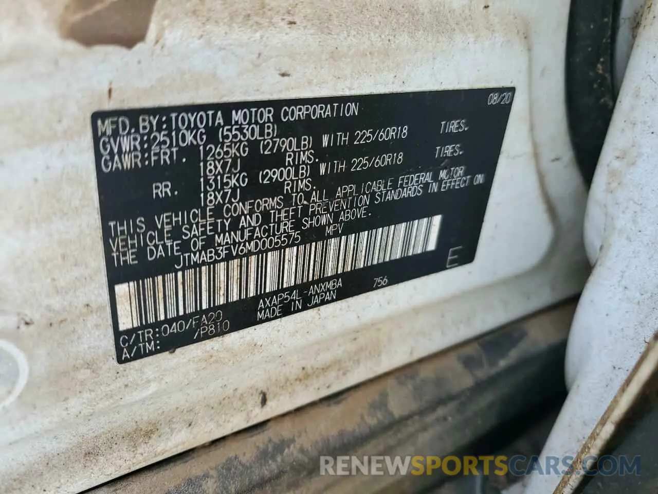 14 Photograph of a damaged car JTMAB3FV6MD005575 TOYOTA RAV4 2021