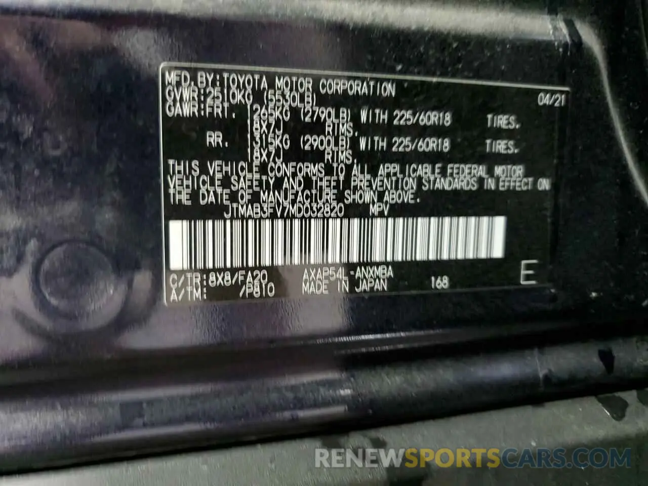 13 Photograph of a damaged car JTMAB3FV7MD032820 TOYOTA RAV4 2021