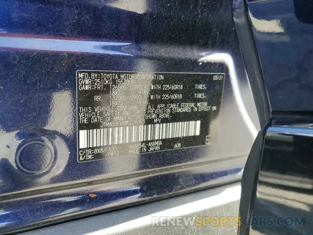 13 Photograph of a damaged car JTMAB3FV8MD026993 TOYOTA RAV4 2021
