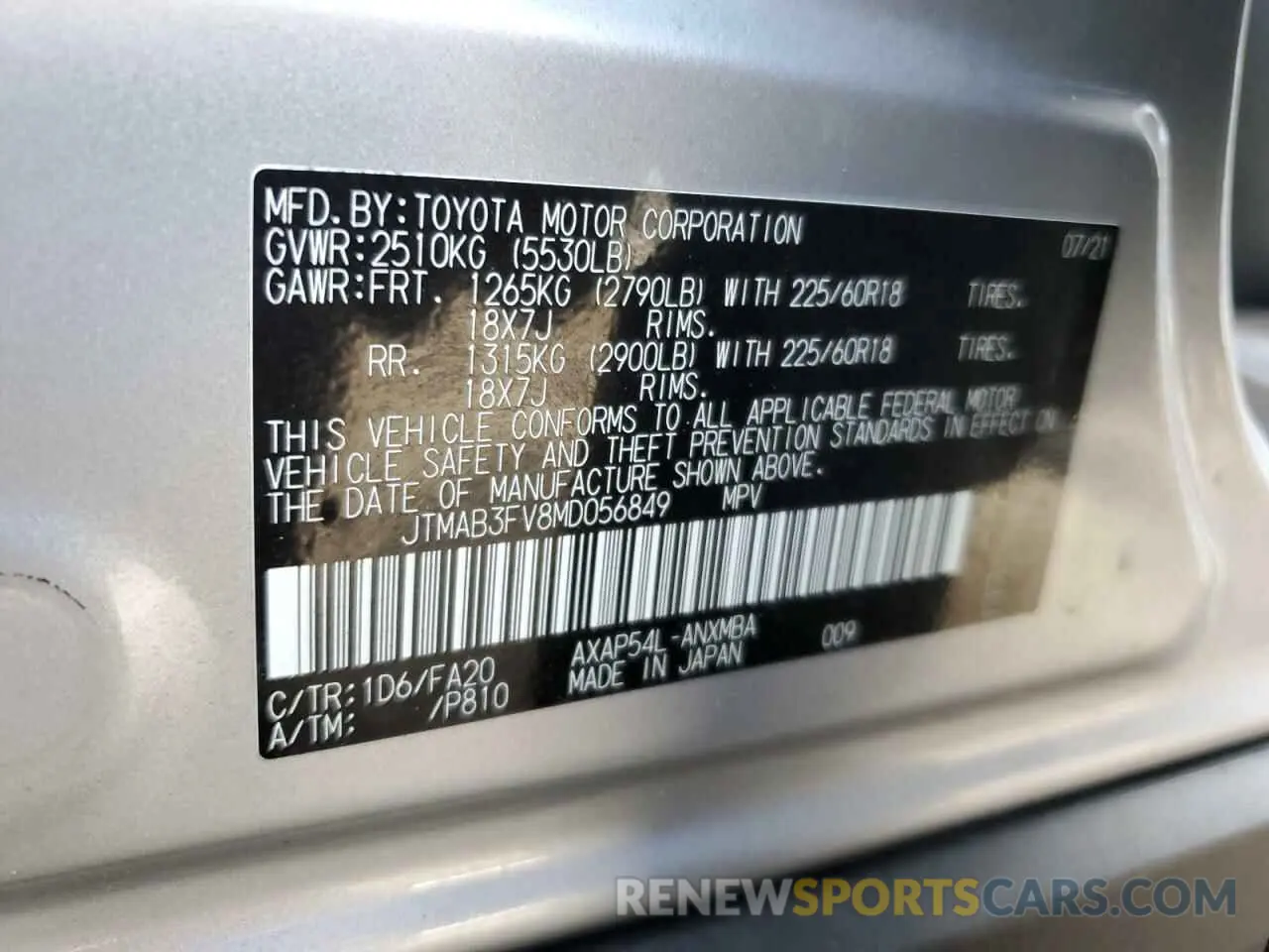 15 Photograph of a damaged car JTMAB3FV8MD056849 TOYOTA RAV4 2021