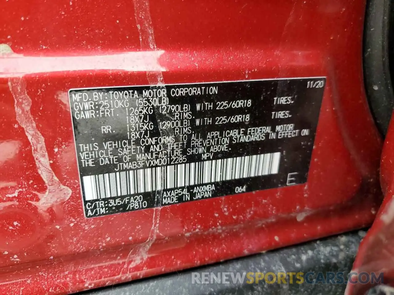 13 Photograph of a damaged car JTMAB3FVXMD012285 TOYOTA RAV4 2021