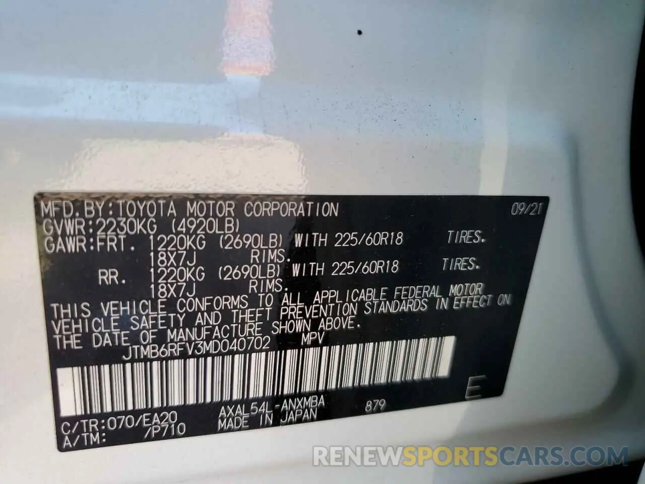 13 Photograph of a damaged car JTMB6RFV3MD040702 TOYOTA RAV4 2021