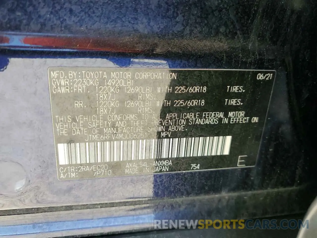 13 Photograph of a damaged car JTME6RFV4MJ006251 TOYOTA RAV4 2021
