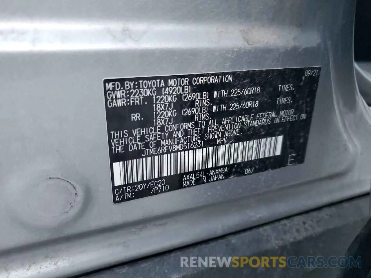 12 Photograph of a damaged car JTME6RFV8MD516231 TOYOTA RAV4 2021