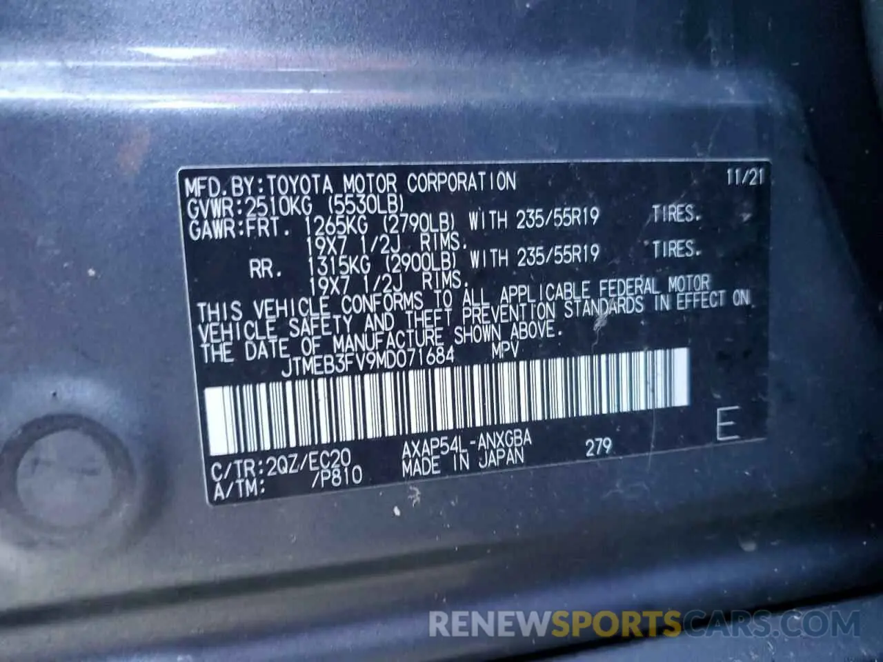 13 Photograph of a damaged car JTMEB3FV9MD071684 TOYOTA RAV4 2021