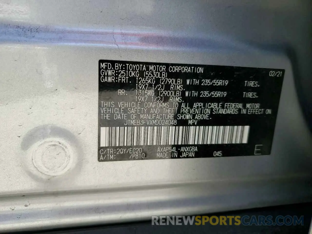 15 Photograph of a damaged car JTMEB3FVXMD024048 TOYOTA RAV4 2021