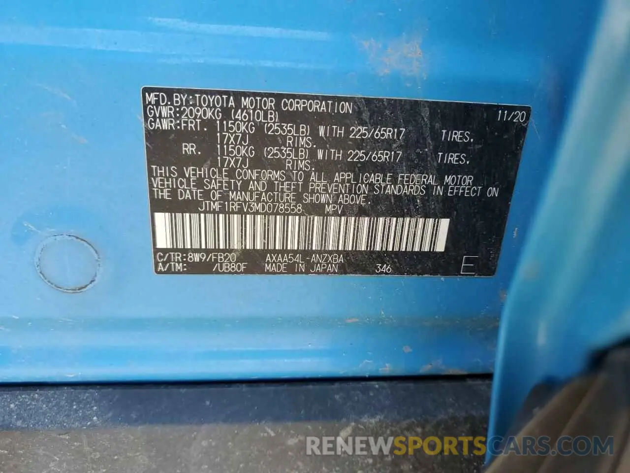 13 Photograph of a damaged car JTMF1RFV3MD078558 TOYOTA RAV4 2021