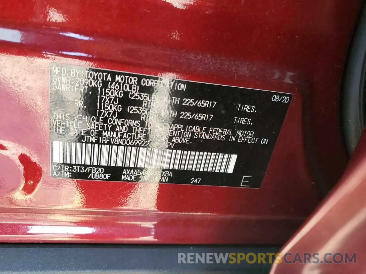 13 Photograph of a damaged car JTMF1RFV8MD069922 TOYOTA RAV4 2021