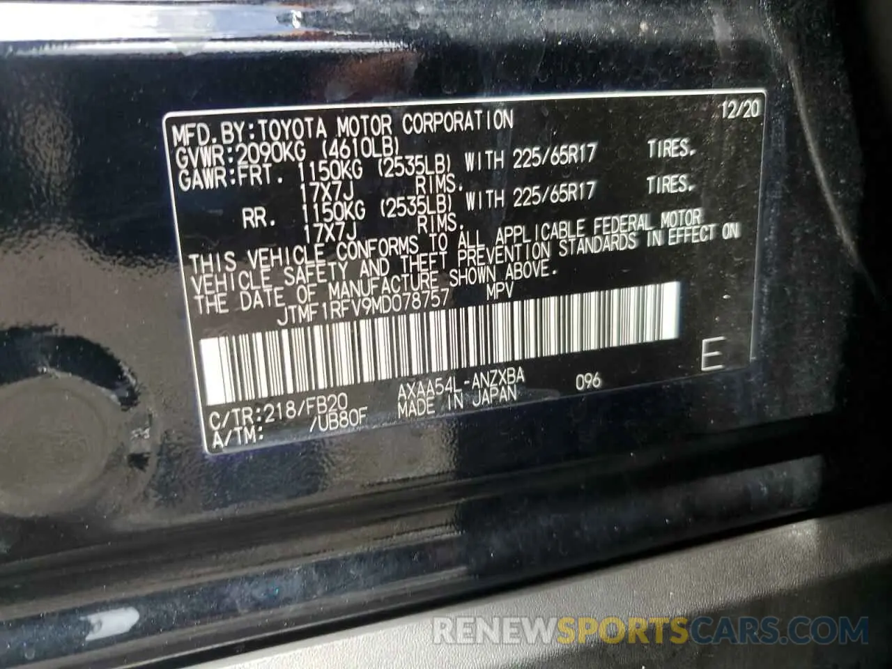 13 Photograph of a damaged car JTMF1RFV9MD078757 TOYOTA RAV4 2021