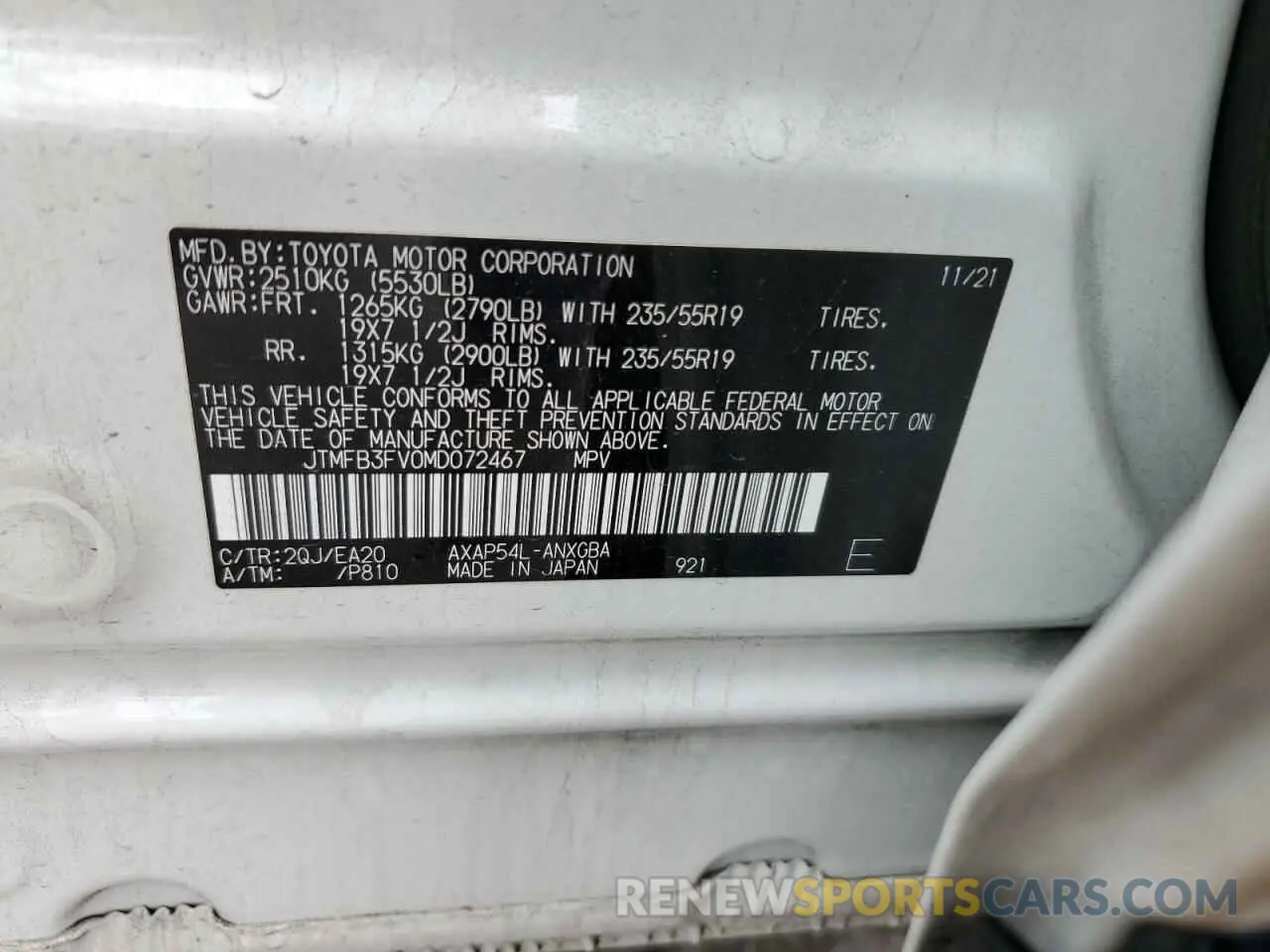 16 Photograph of a damaged car JTMFB3FV0MD072467 TOYOTA RAV4 2021