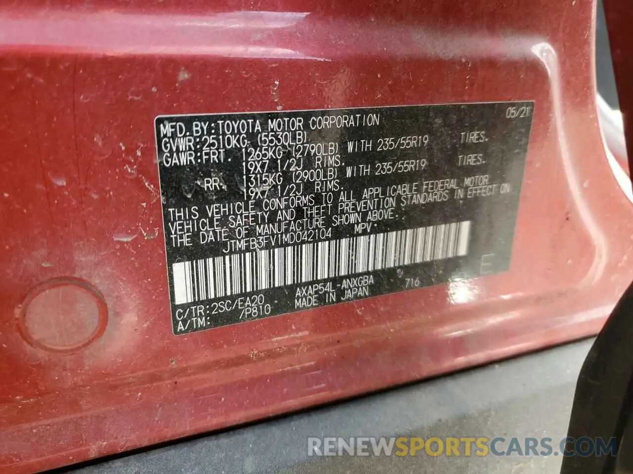 14 Photograph of a damaged car JTMFB3FV1MD042104 TOYOTA RAV4 2021