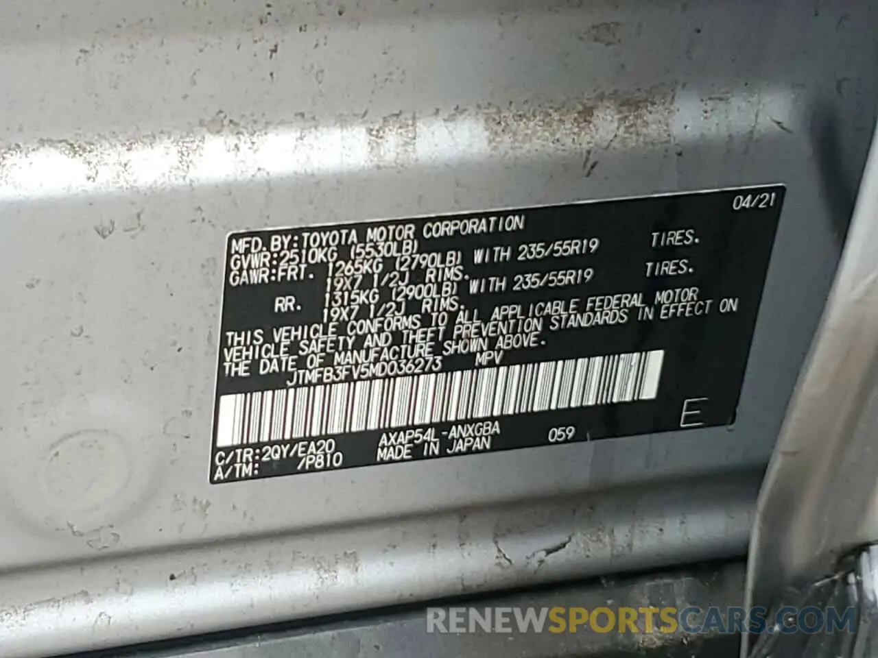 13 Photograph of a damaged car JTMFB3FV5MD036273 TOYOTA RAV4 2021