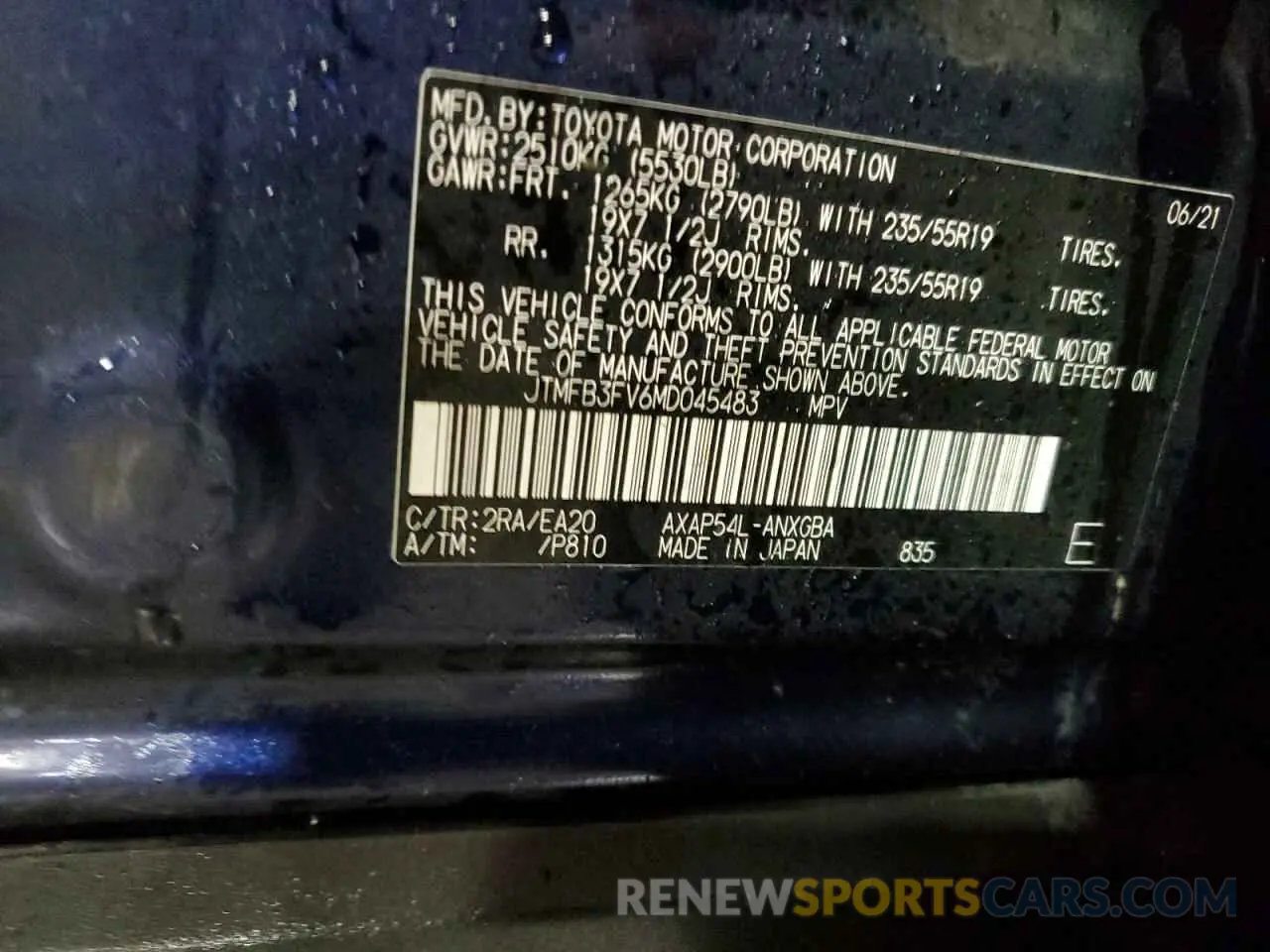 13 Photograph of a damaged car JTMFB3FV6MD045483 TOYOTA RAV4 2021