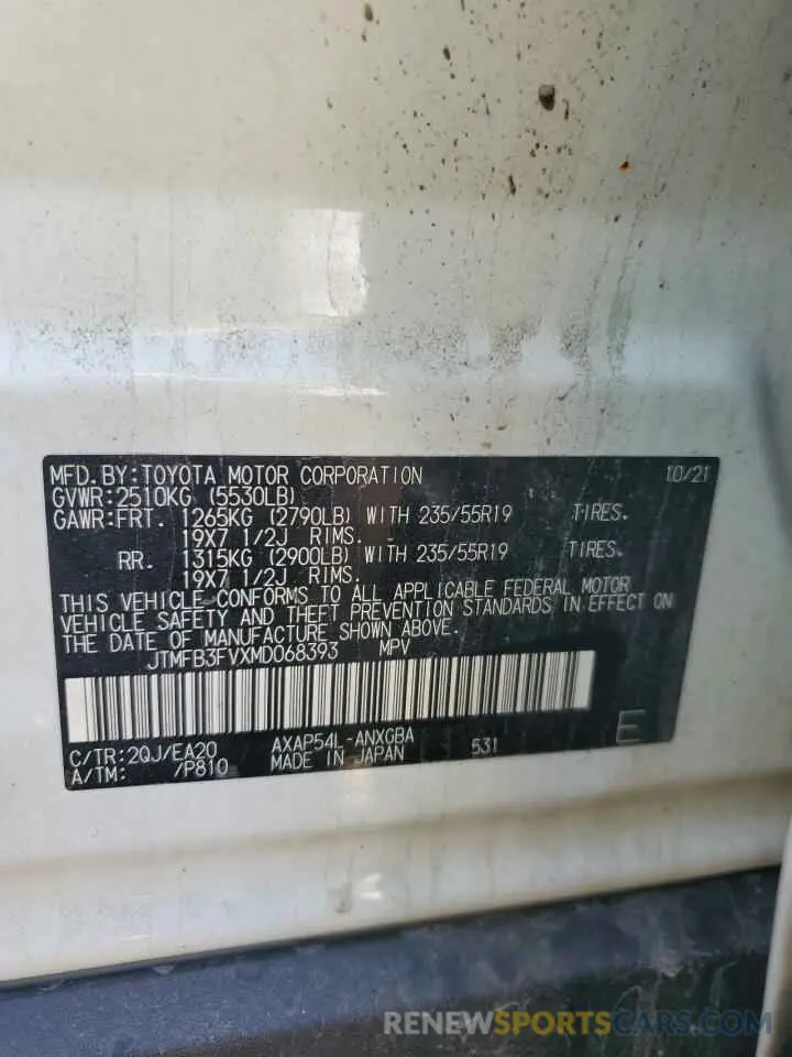 13 Photograph of a damaged car JTMFB3FVXMD068393 TOYOTA RAV4 2021